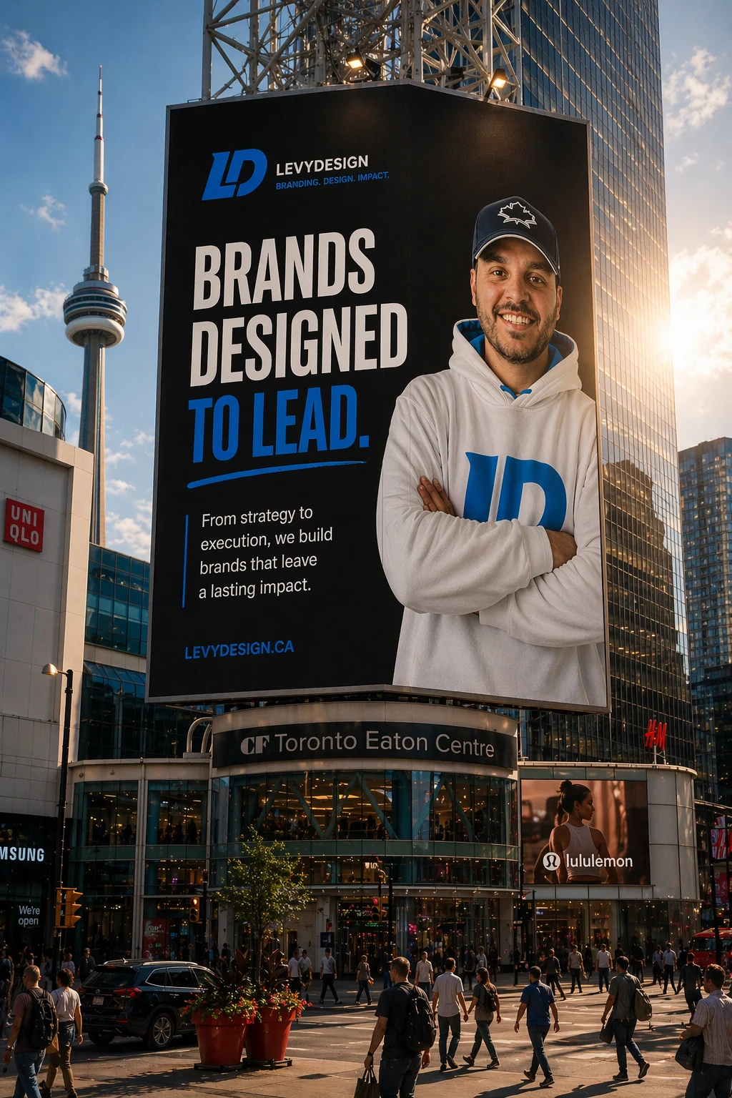 Levydesign self-promotion concept on a Toronto billboard: Brands designed to lead