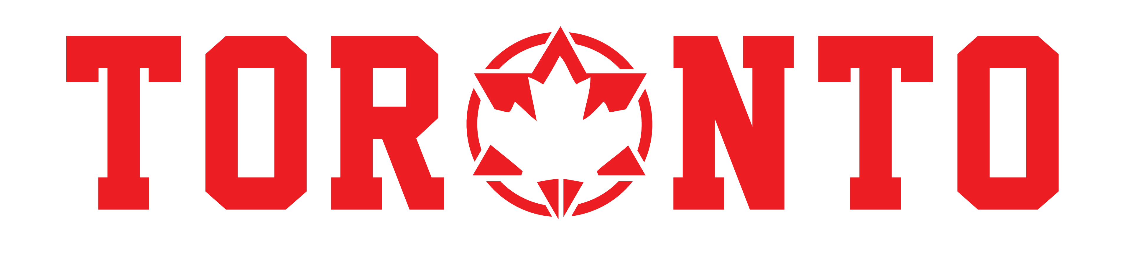 Red Toronto wordmark with the Maccabi Delegation emblem integrated into the name